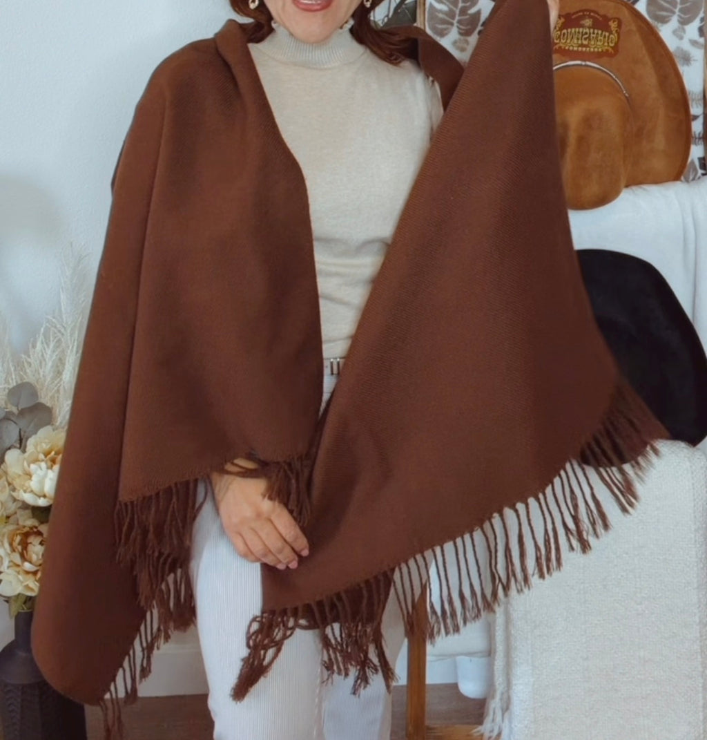 Mexican Artisan Shawl-Chocolate Brown-Soft & Cozzy/ Rebozo Mexicano Artesanal