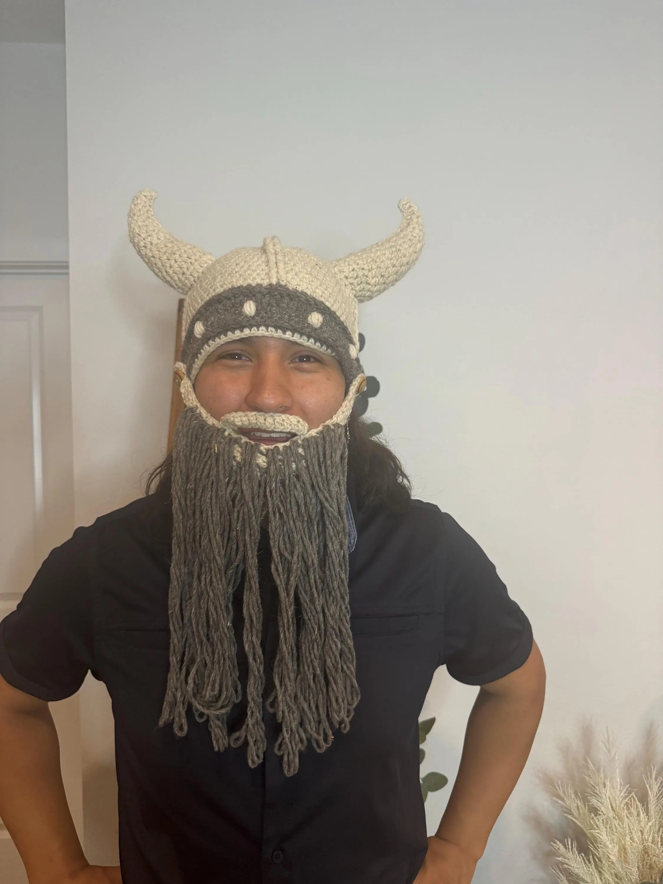 Handmade Viking Helmet Hat with Beard | Crochet Costume | Minnesota Vikings Fan Gift