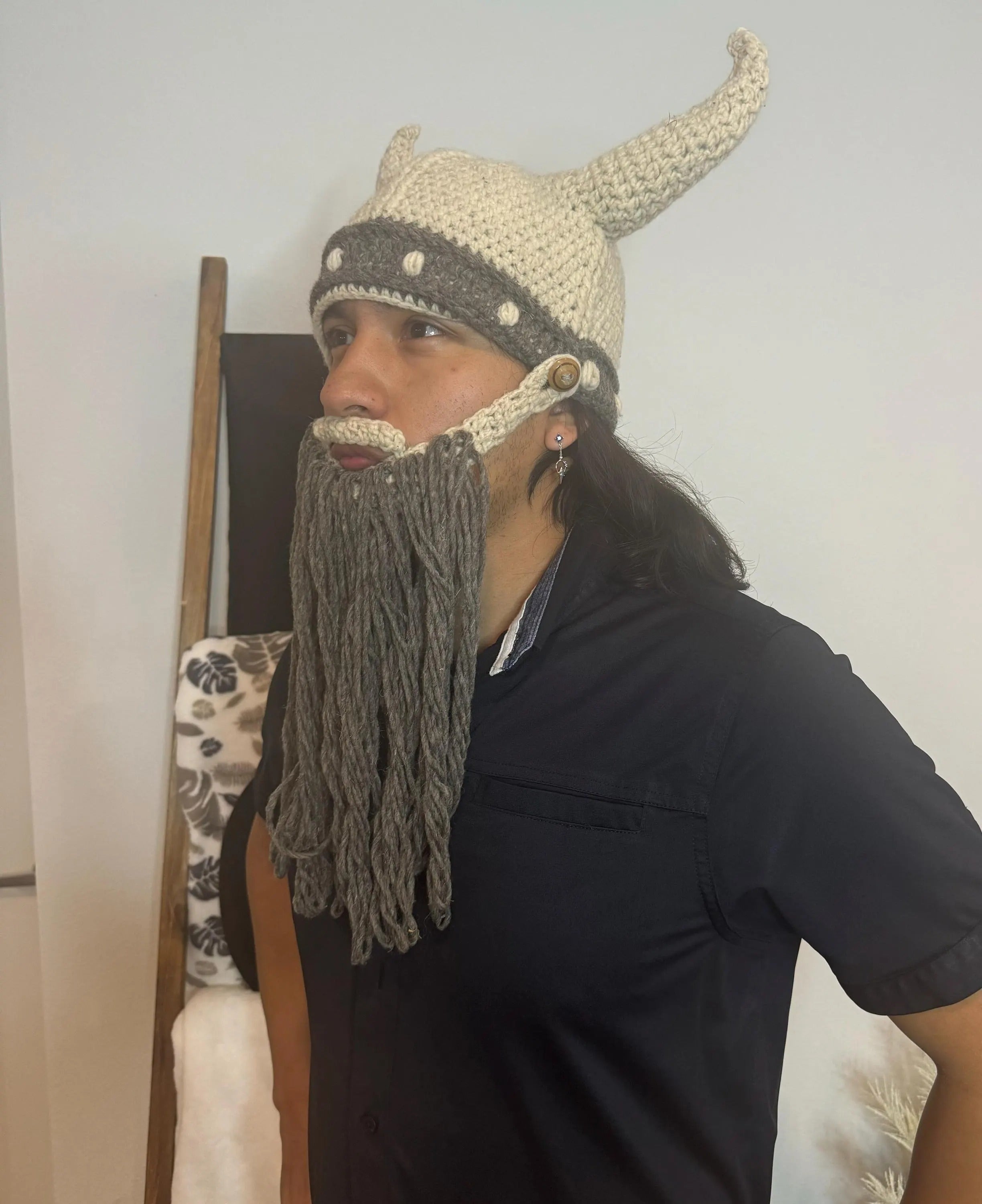 Handmade Viking Helmet Hat with Beard | Crochet Costume | Minnesota Vikings Fan Gift