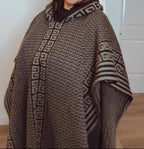 Handmade Mexican Poncho Wool Blend Geometric Pattern Poncho Unisex Artisan Cape with Greek Aztec Design